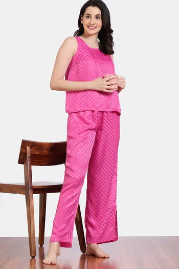 Buy Zivame Checkered Sheen Woven Pyjama Set - Pink Yarrow